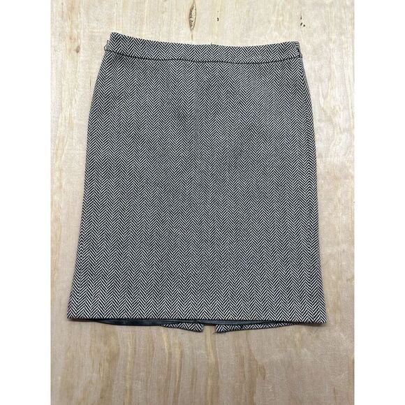 J Crew Wool Skirt Houndstooth Black White Knee Length Sz 6 Lined Academia Preppy - Picture 1 of 5